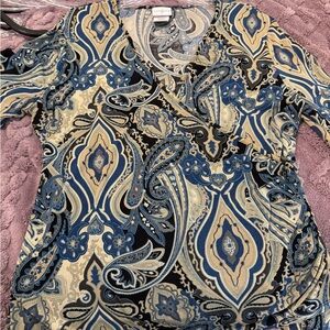 Jaclyn Smith Light Blue and Cream Paisley Knit Top